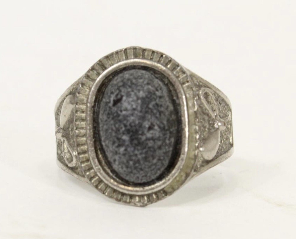 Huge Vintage Silvered Ring Ottoman Empire Style Decorations Old Cabochon