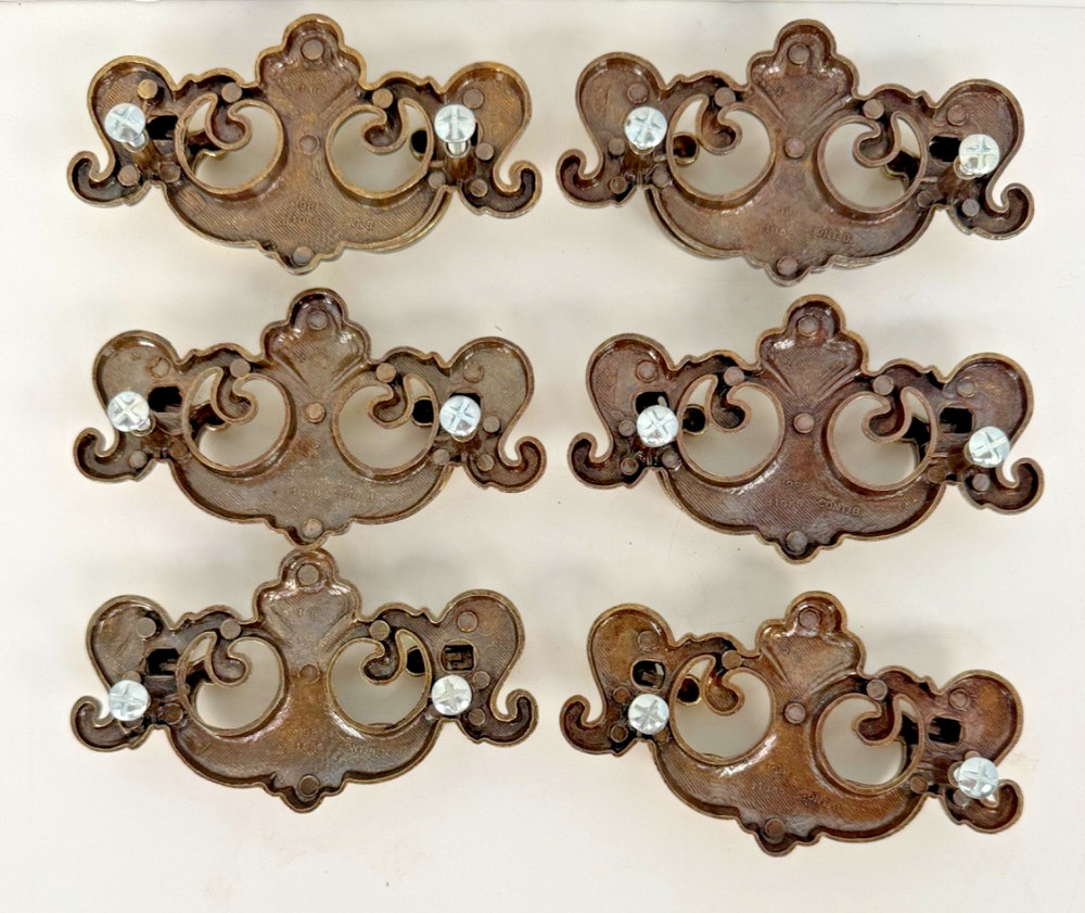 6 Chippendale Bat Wing Drop Handle Cabinet Drawer Pull Brass Tone 3" Center