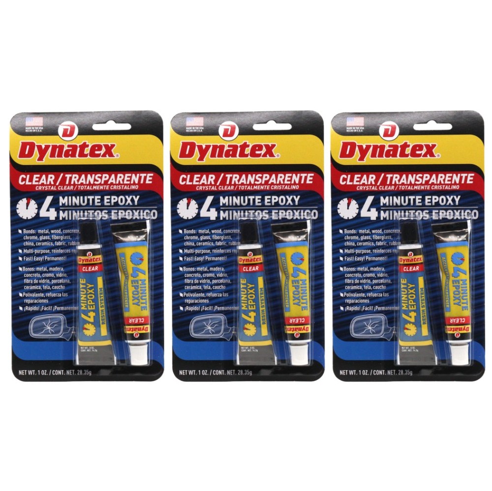 Dynatex 4 Min Clear Epoxy 2 oz - 60 Min Work Clear Bond (3-Pack)