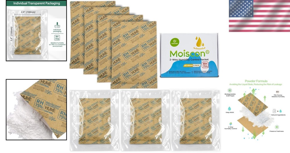 Eco-Friendly 75% RH Humidity Control Packets - 60g, 5 Pack for Optimal Freshness
