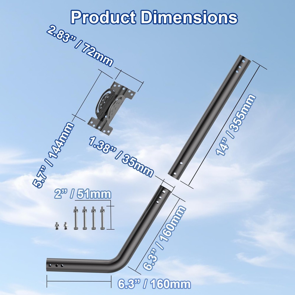 Universal Adjustable TV Antenna Pole Large, 24'' Long Wall Mount Black 2-Pack