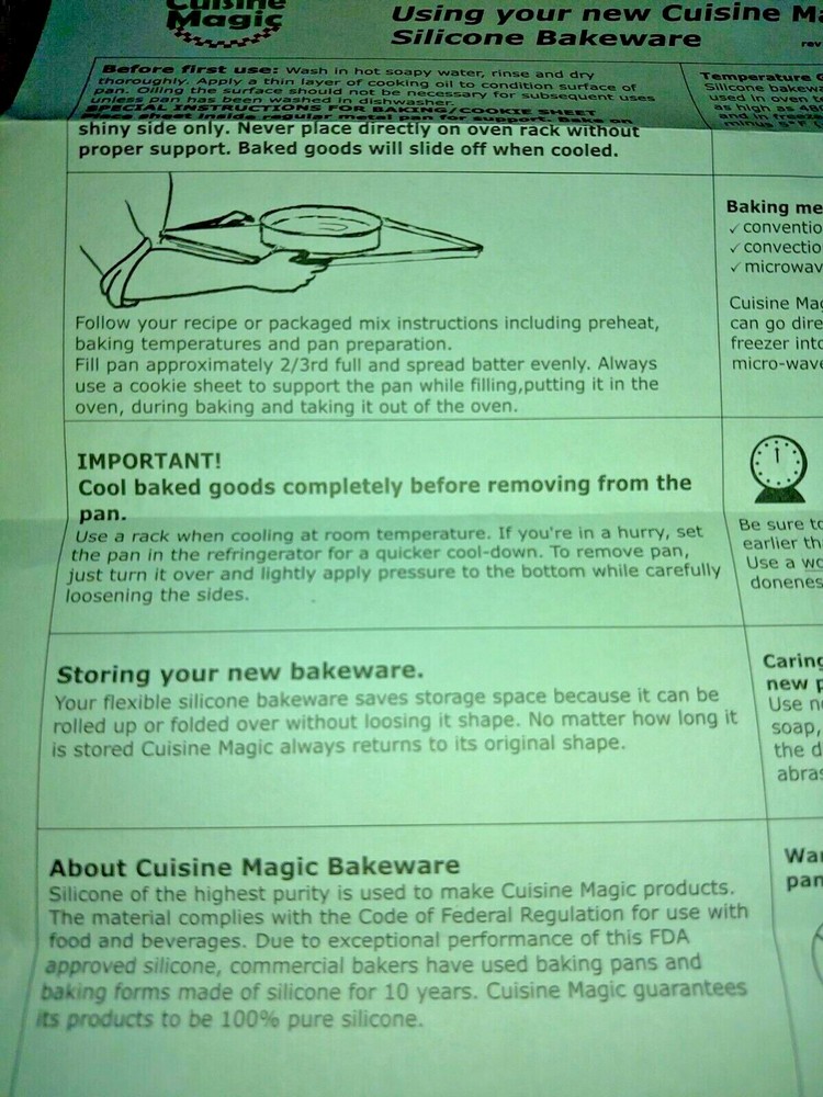 CUISINE MAGIC 2 PIECE SILCONE BAKEWARE NEW