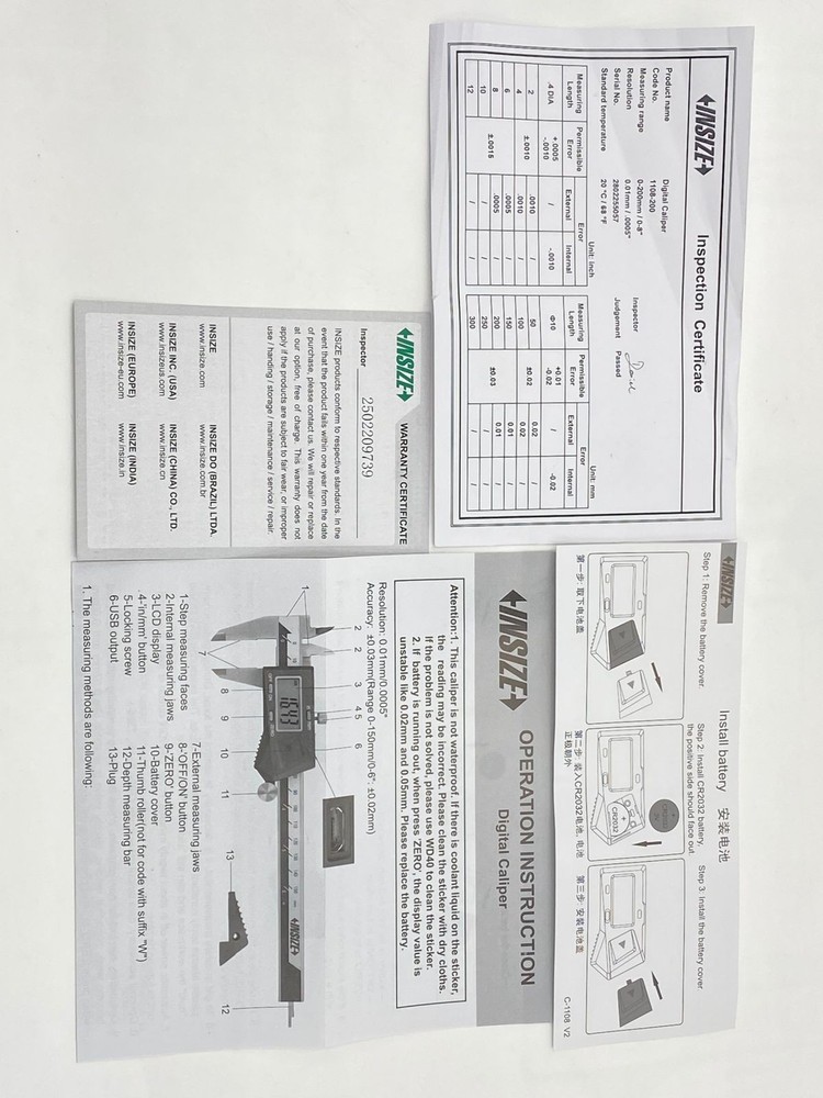 INSIZE 1108-200 Digital Caliper 0-200mm / 0-8"