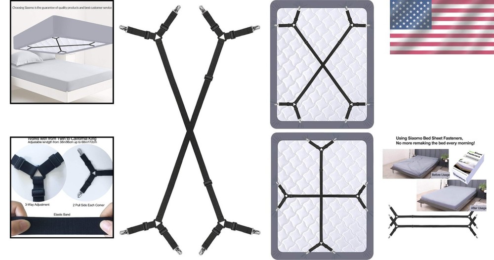 2 Pack Bed Sheet Grippers - Adjustable and Durable for Perfect Sleep (Black)