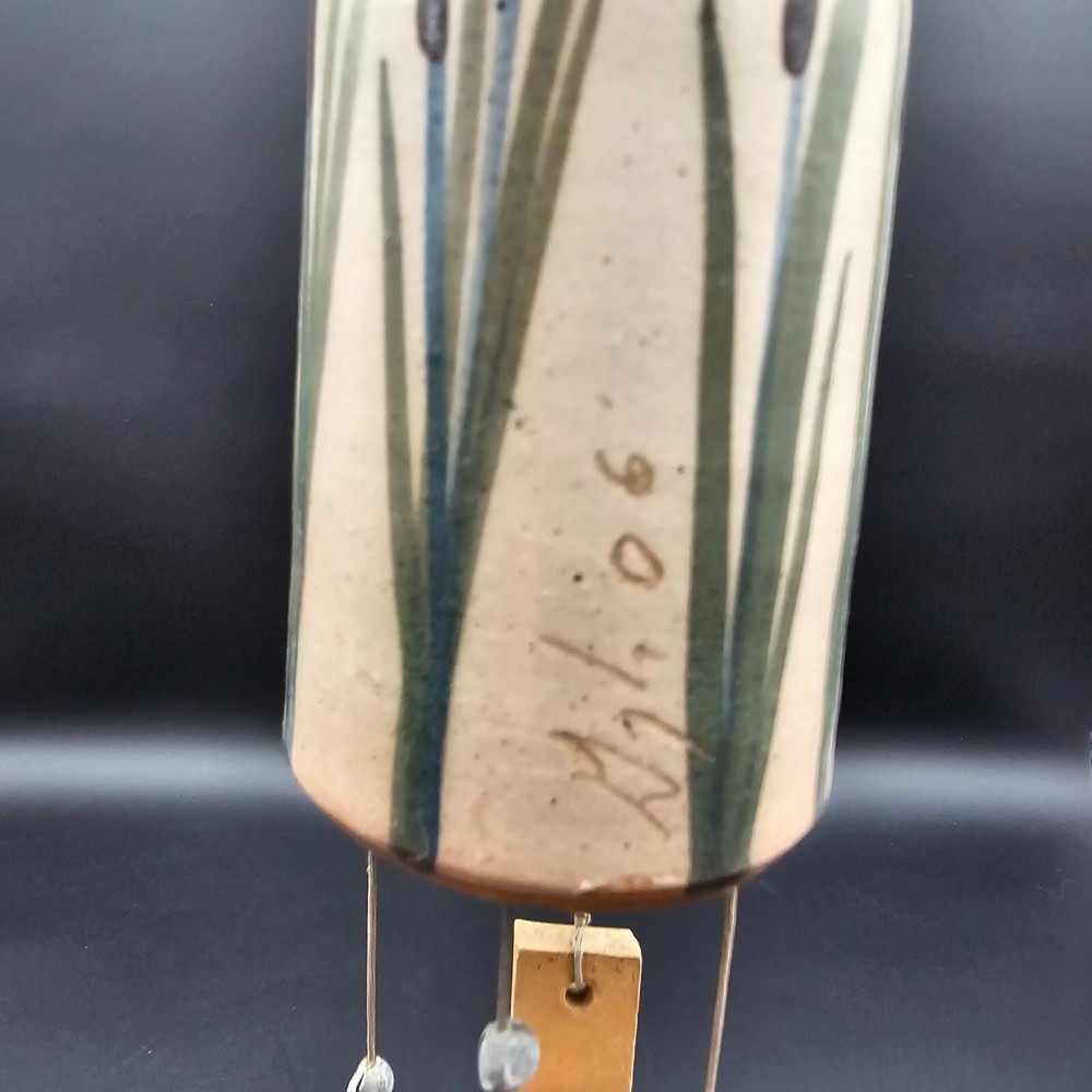 Studio Art Pottery Cattail Wind Chime Hand Made Signed Hand Painted Small