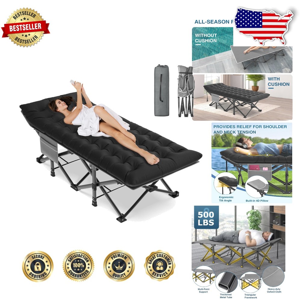 Camping Cot - XXL Size, 900lb Capacity, Quick Fold, Pillow