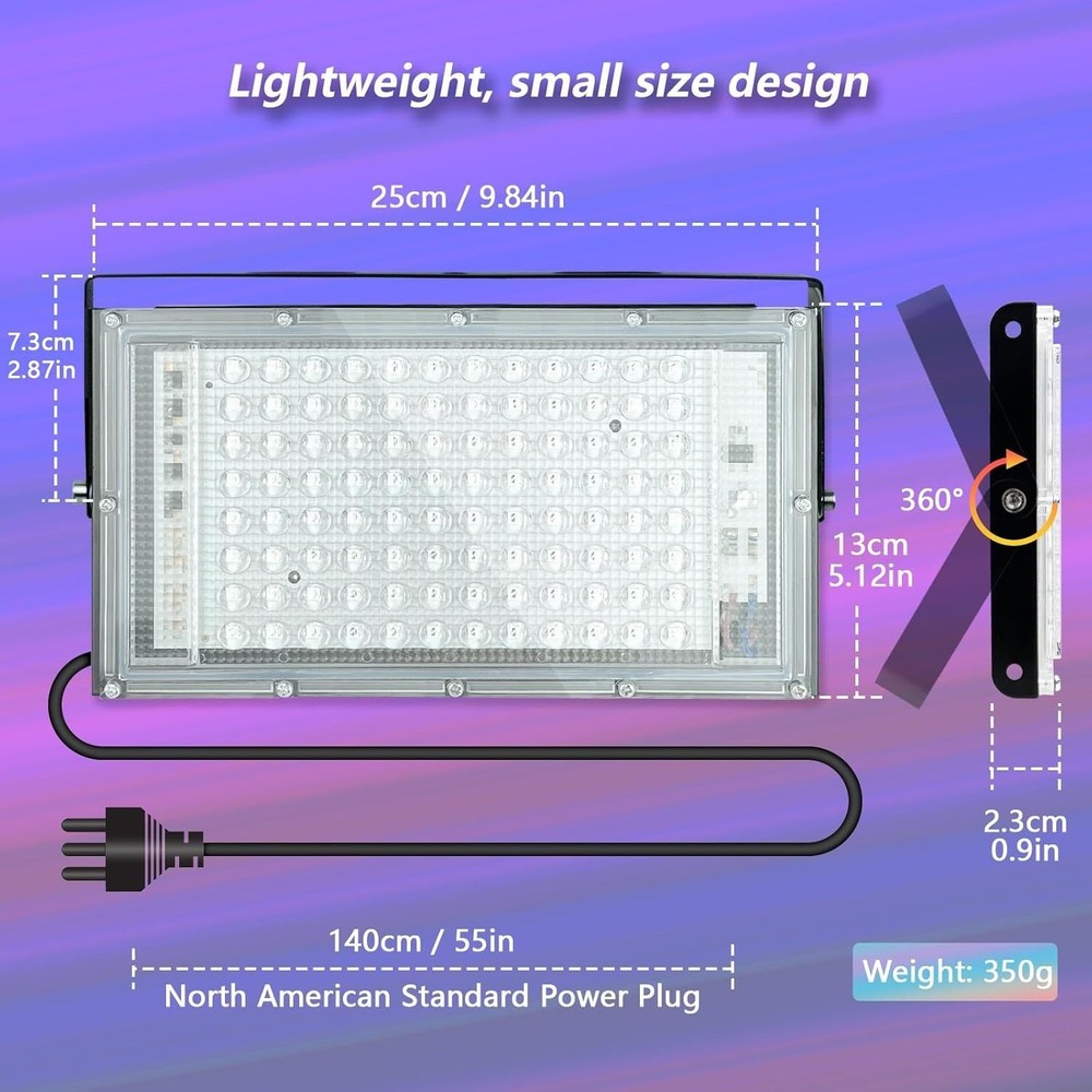 100W LED Black Light, Powerful UV Spotlight, IP66, 395nm UV Lamp for Christma…
