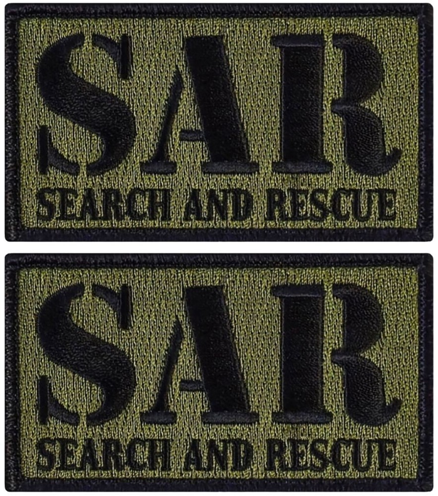 SAR Search and Rescue Embroidered Tactical Patch -  2PC HOOK BACKING 3.5"x2"