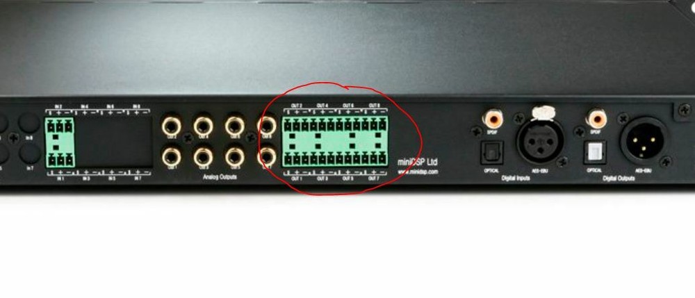 12-Pin Processor / High Level Input / Power DC / Remote Plug MiniDSP Mini DSP