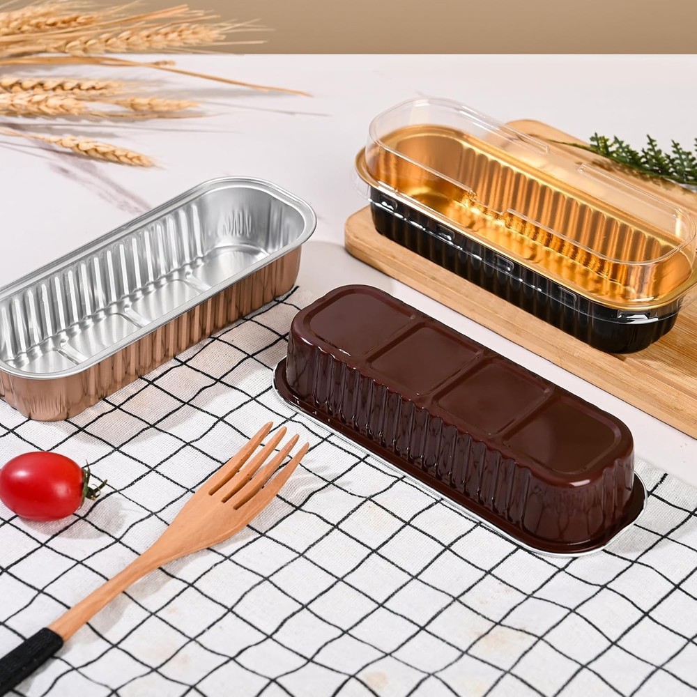 Mini Loaf Baking Pans with Lids and Spoons 50 Pack Aluminum Rectangular