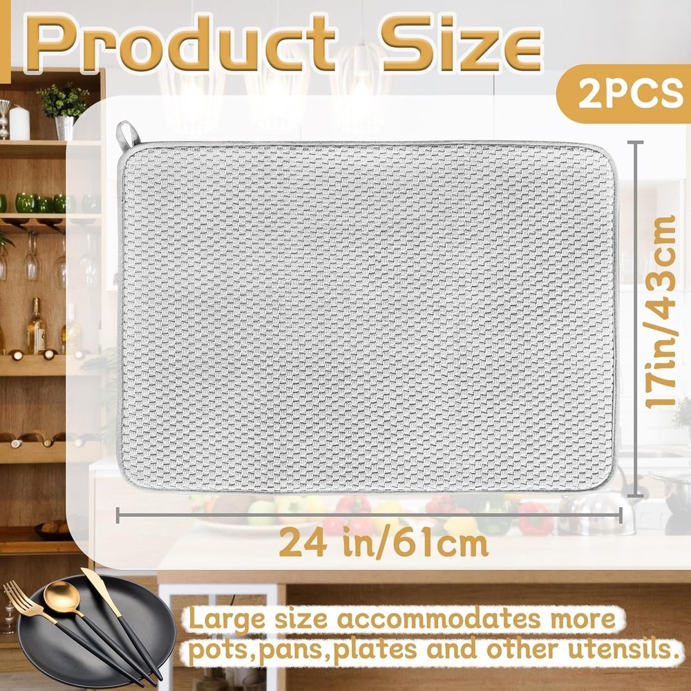 2 Pack Microfiber Dish Drying Mat,24x17" Large Size 2PCS 24 x 17 inch, Gray