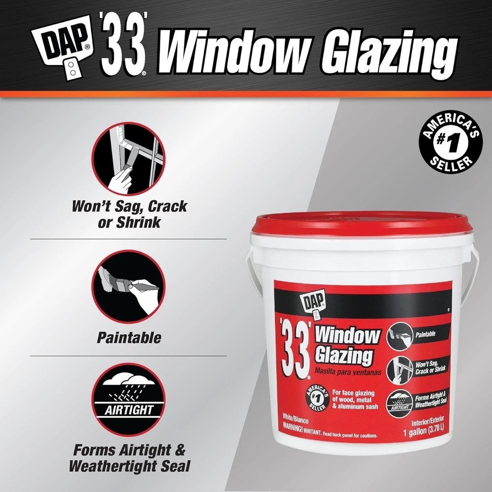 Professional Grade Window Putty, White, 1 Gal