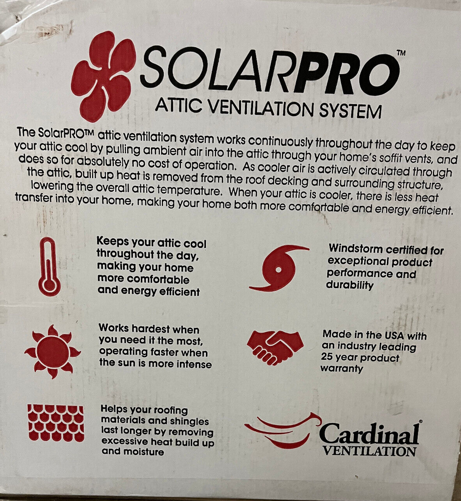 CARDINAL SOLAR PRO Solar Powered Rooftop Exhaust Fan