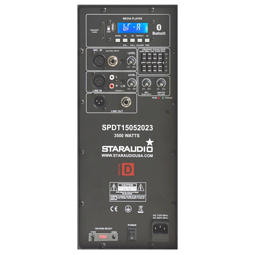 15" Active Powered PA Speaker Audio Stage Speaker Studio TWS USB Loudspeaker