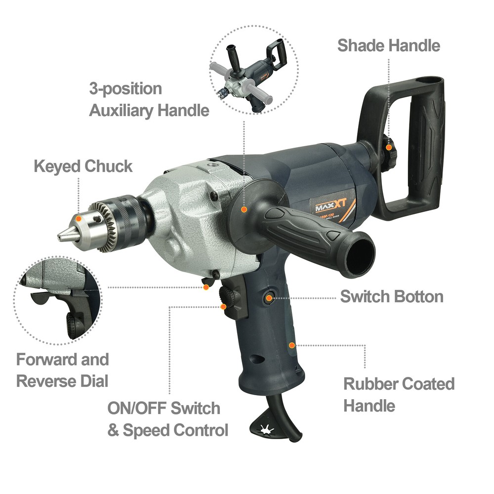 MAXXT Spade Handle 1/2" Electric Augers Post Hole Digging Mixing Drill Machine