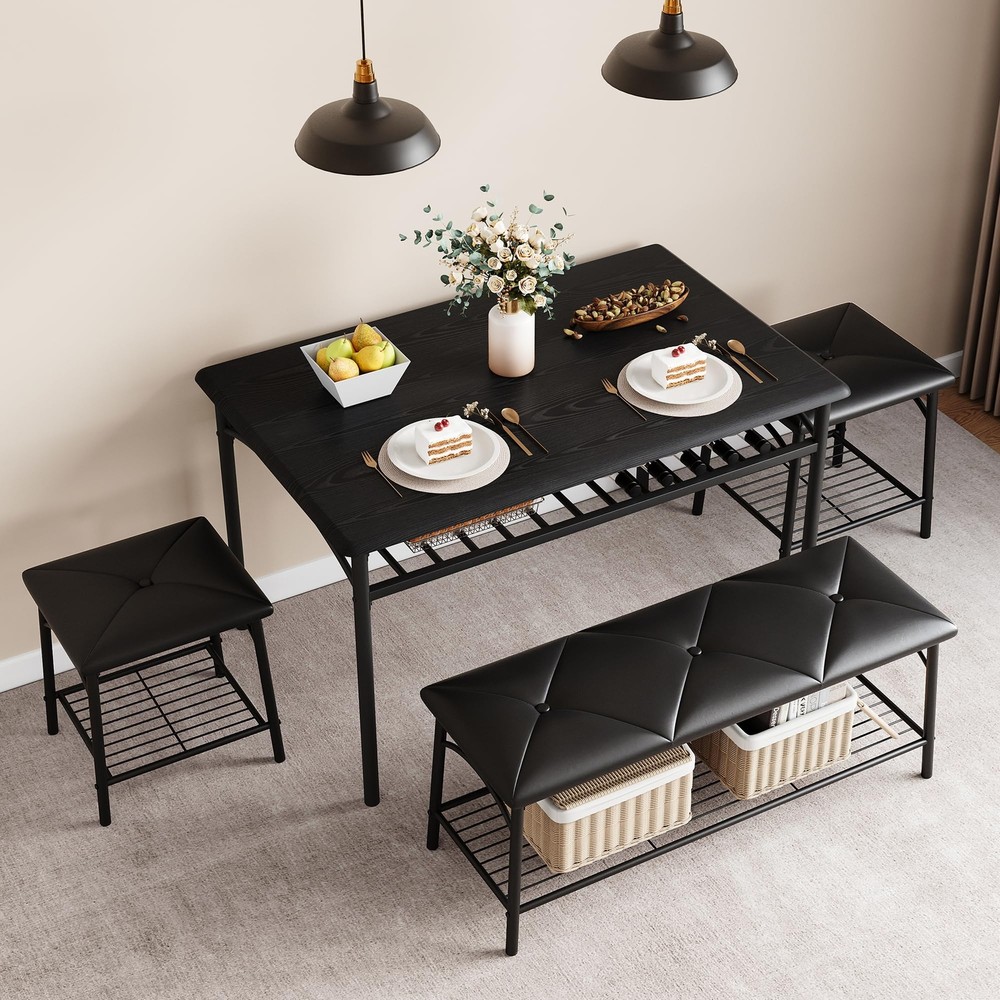 Dining Table Set for 4 Kitchen Table Set w/Upholstered Bench and Stools Storage