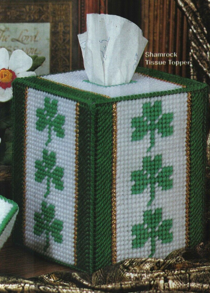SHAMROCK TISSUE TOPPER ST PATRICK'S DAY PLASTIC CANVAS PATTERN INSTRUCTIONS