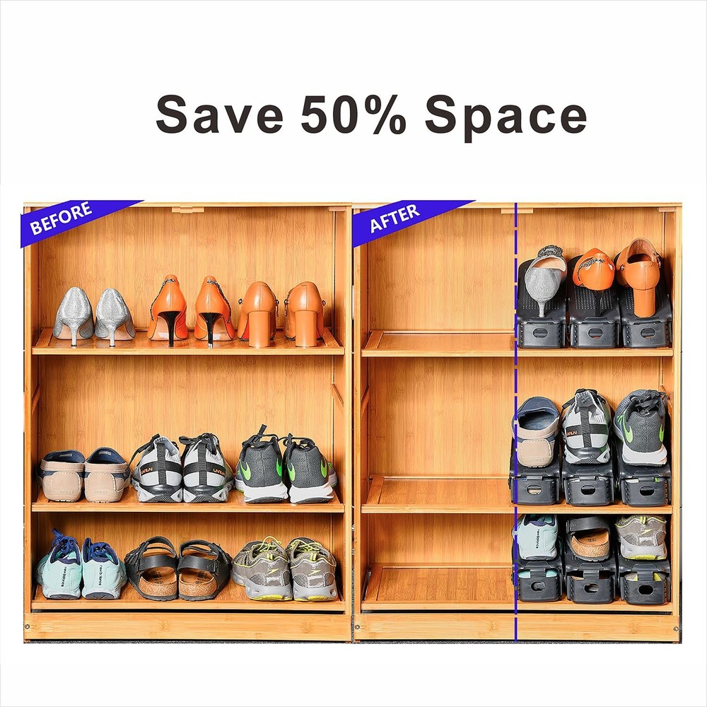 Shoe Slots Organizer 24PCS Adjustable Double Layer Stack Shoe Rack 50% Space-...