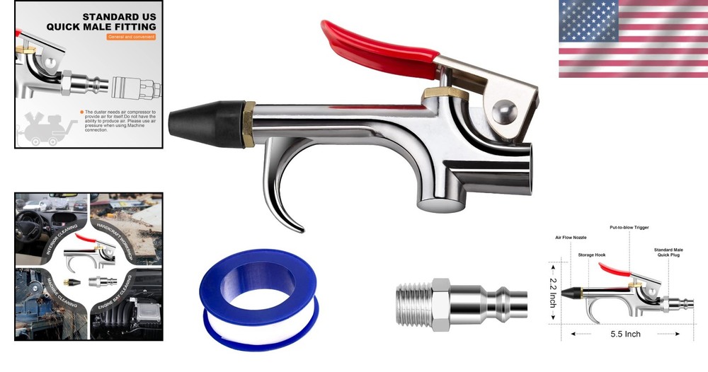 Versatile Air Compressor Blow Gun with Rubber Nozzle & Quick Connect Features