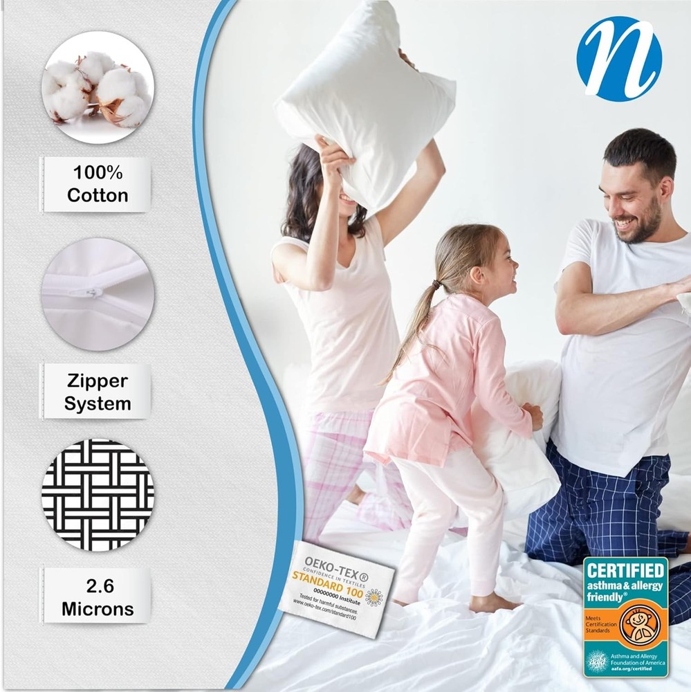 Premium 100% Cotton Zippered Pillow Protector - Standard Size - White