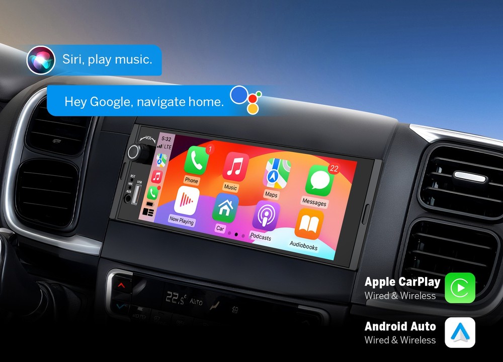 6.36" IPS Android Auto Single 1 DIN Car Stereo Head Unit Apple CarPlay AUX Input