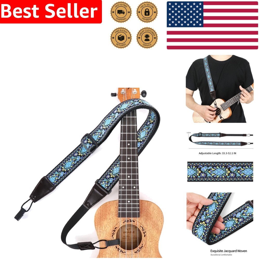 Comfortable Jacquard Ukulele Strap - Adjustable Size & Elegant Floral Pattern