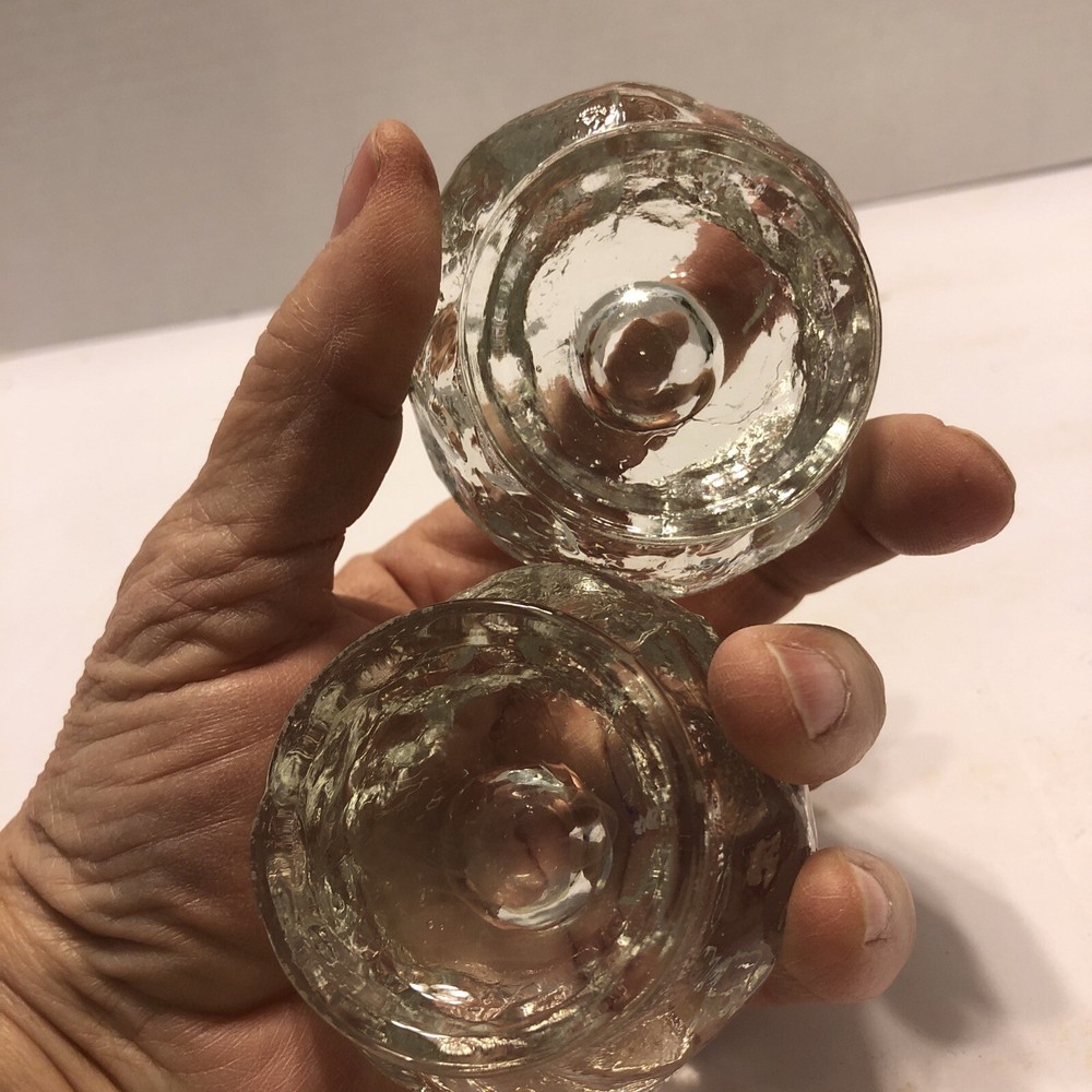 heavy clear glass chunky ice candle holders set 2