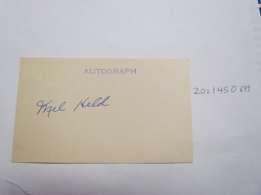 Mel Held AUTOGRAPHED INDEX CARD JSA AUCTION CERTIFIED