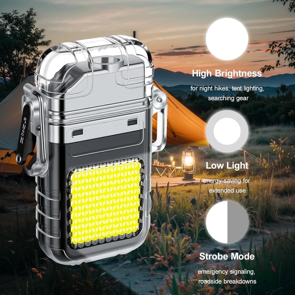 2-Pack Waterproof Dual Arc Plasma USB Lighter 3 Modes Flashlight Outdoor