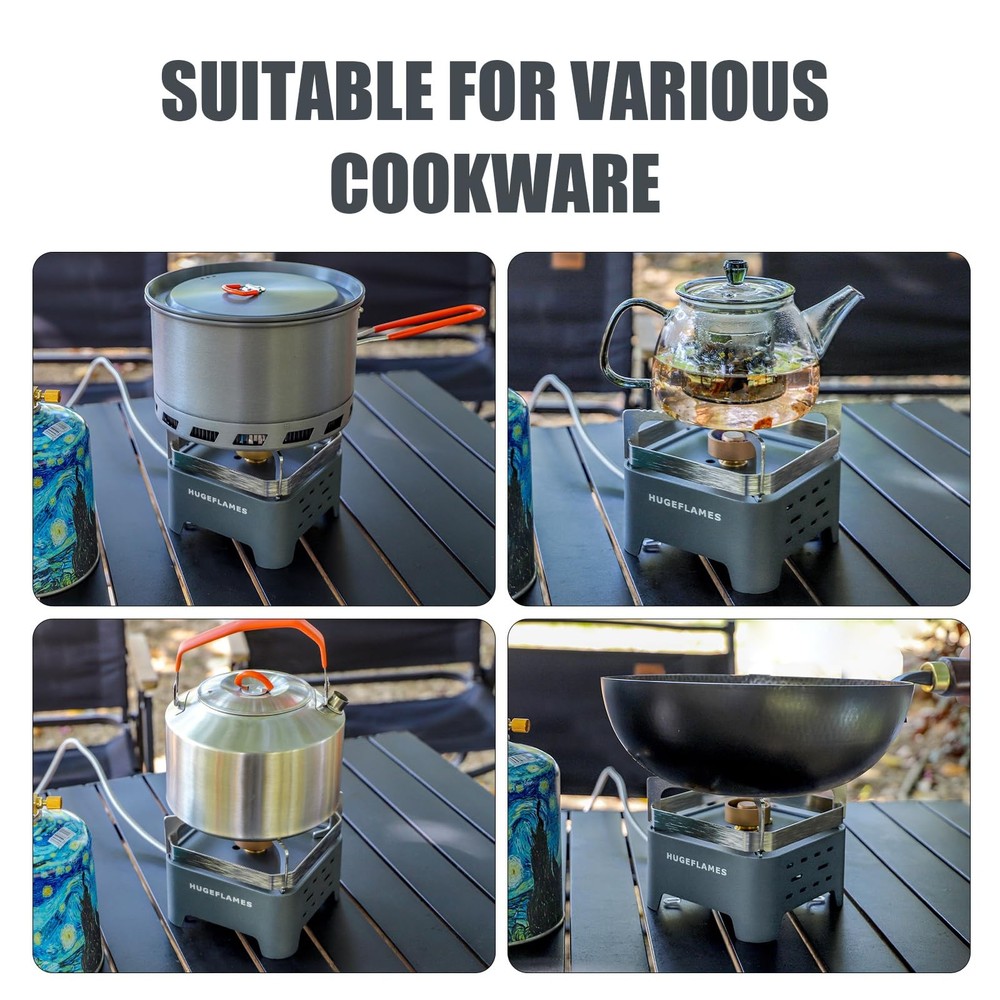 Single Burner Propane Stove with Wind Guard, Automatic Ignition Camping Burner