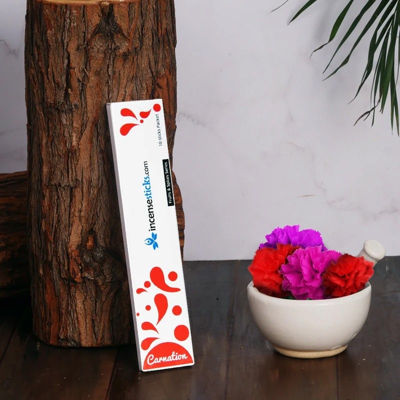Carnation Incense 8" inch 10 Sticks Pack: 5 Packs