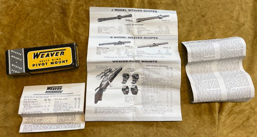Original Weaver Split Ring Pivot Mount 1" Diam Box & Paperwork & Order Form 1963
