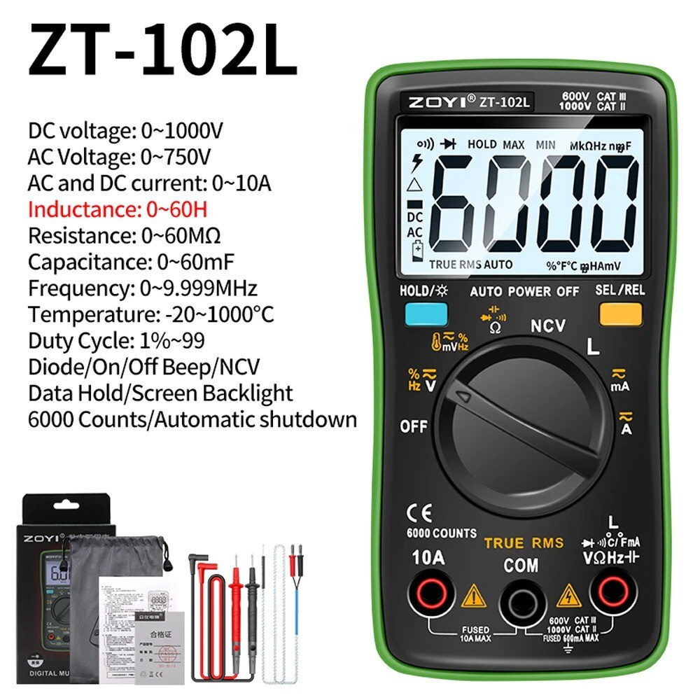 Digital Multimeter LCD 6000 Auto Range T-RMS Current Voltage Inductance Tester