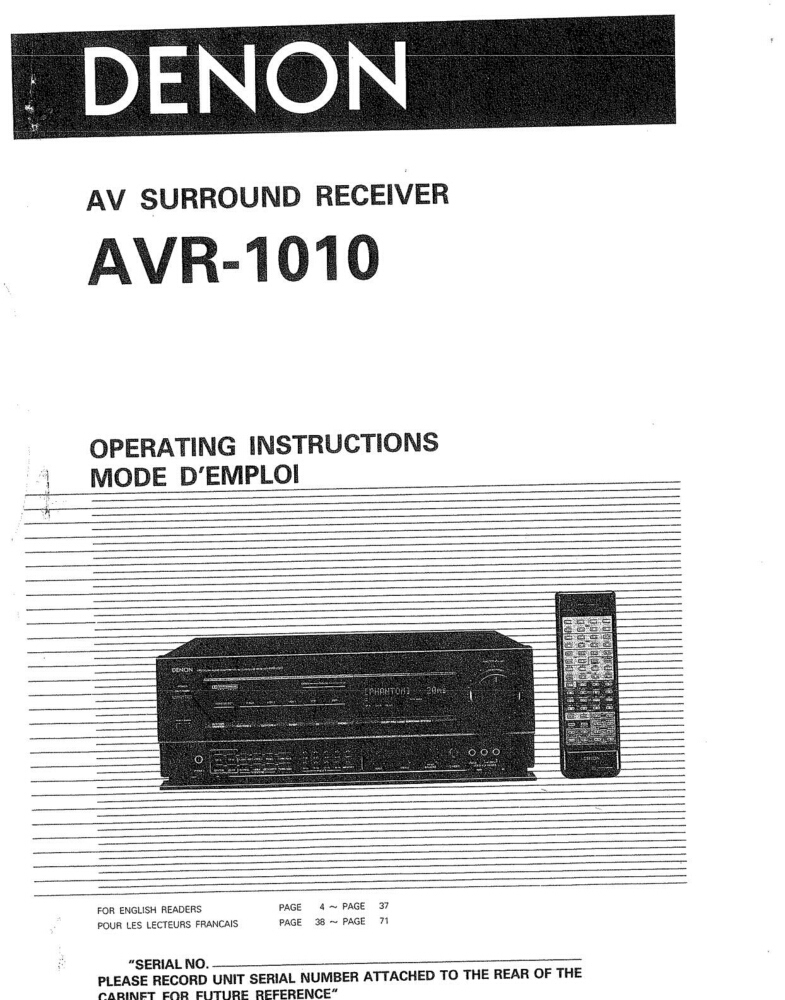 Denon AVR-1010 Receiver Owners Manual