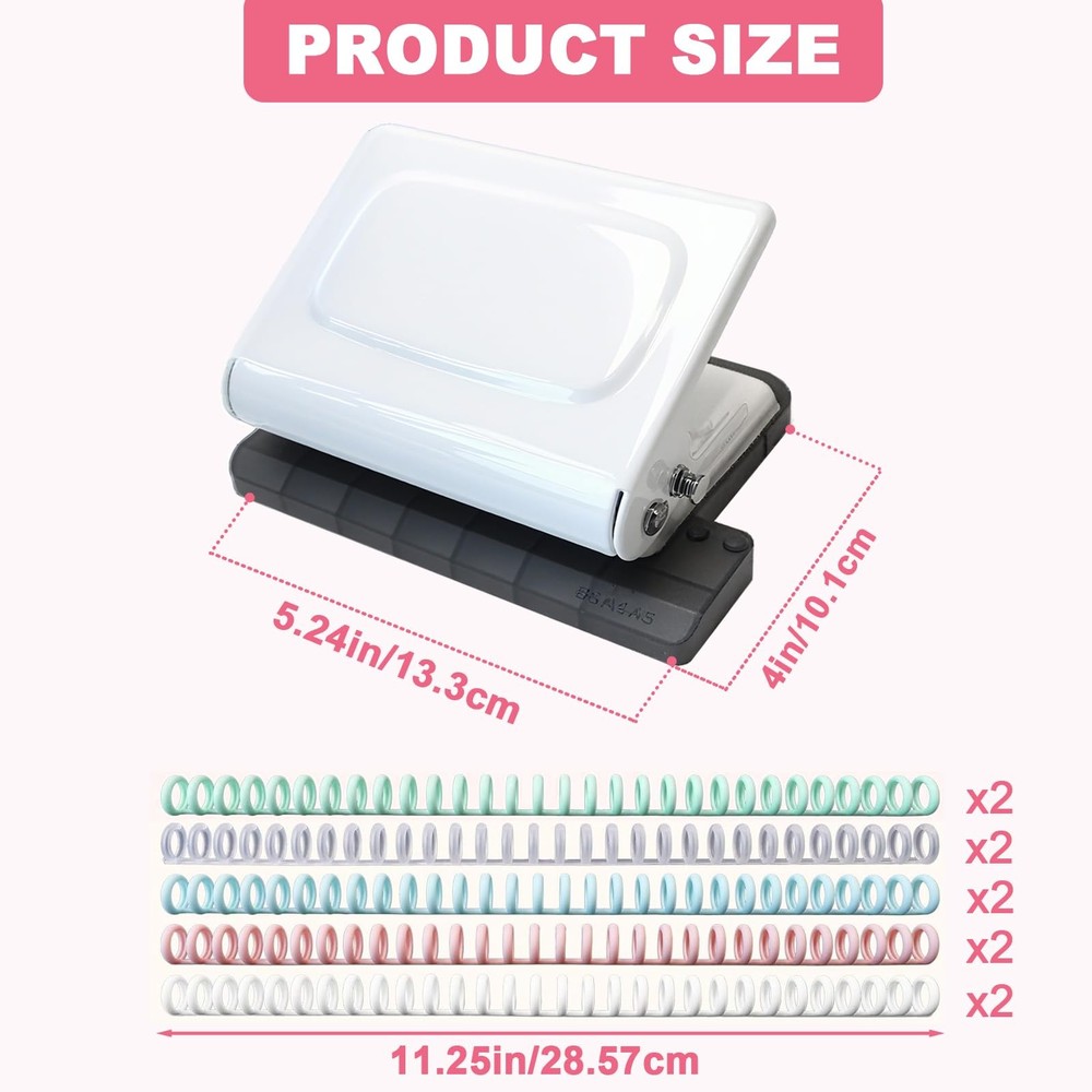 10 Hole Punch Binding Machine for Planner, Manual Binding System with 10 Mult...