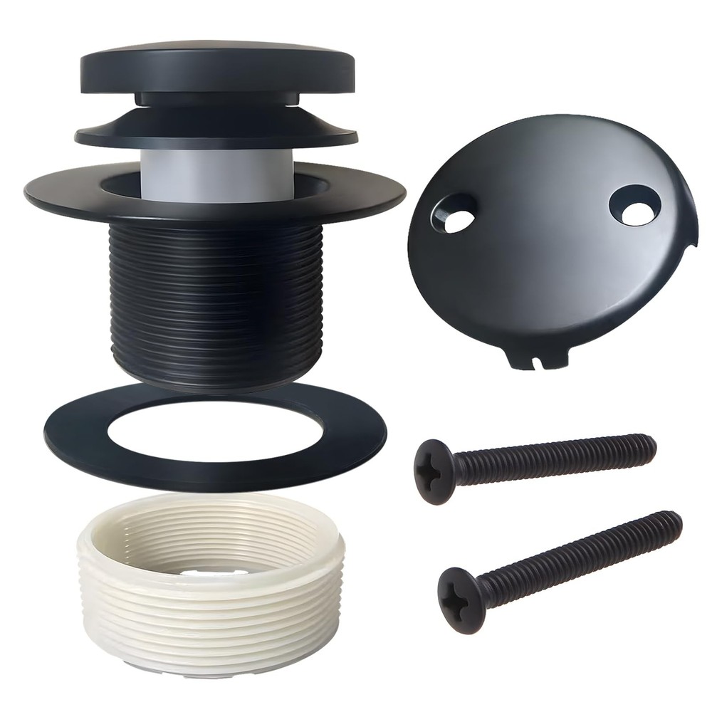 Universal Matte Black Tub Drain and Overflow Kit - Complete 2-Hole