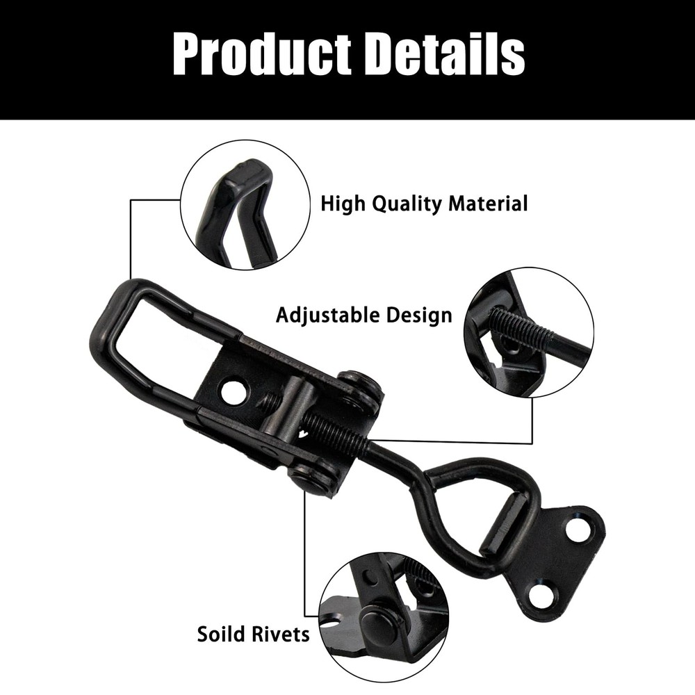 2-Pack Heavy-Duty Black Toggle Latch Clamp - 300lbs Adjustable Pull