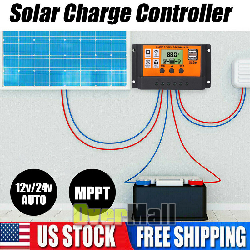 100A AMP MPPT Solar Panel Regulator Charge Controller 12V/24V 1000W/2000W LCD US