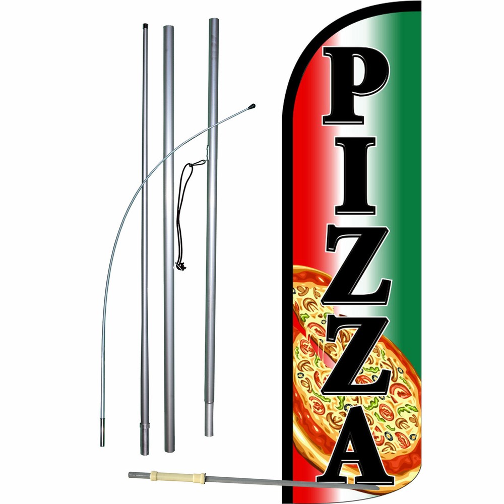 Pizza Flag Flutter Feather Banner Swooper Extra Wide Windless Bundle Kit