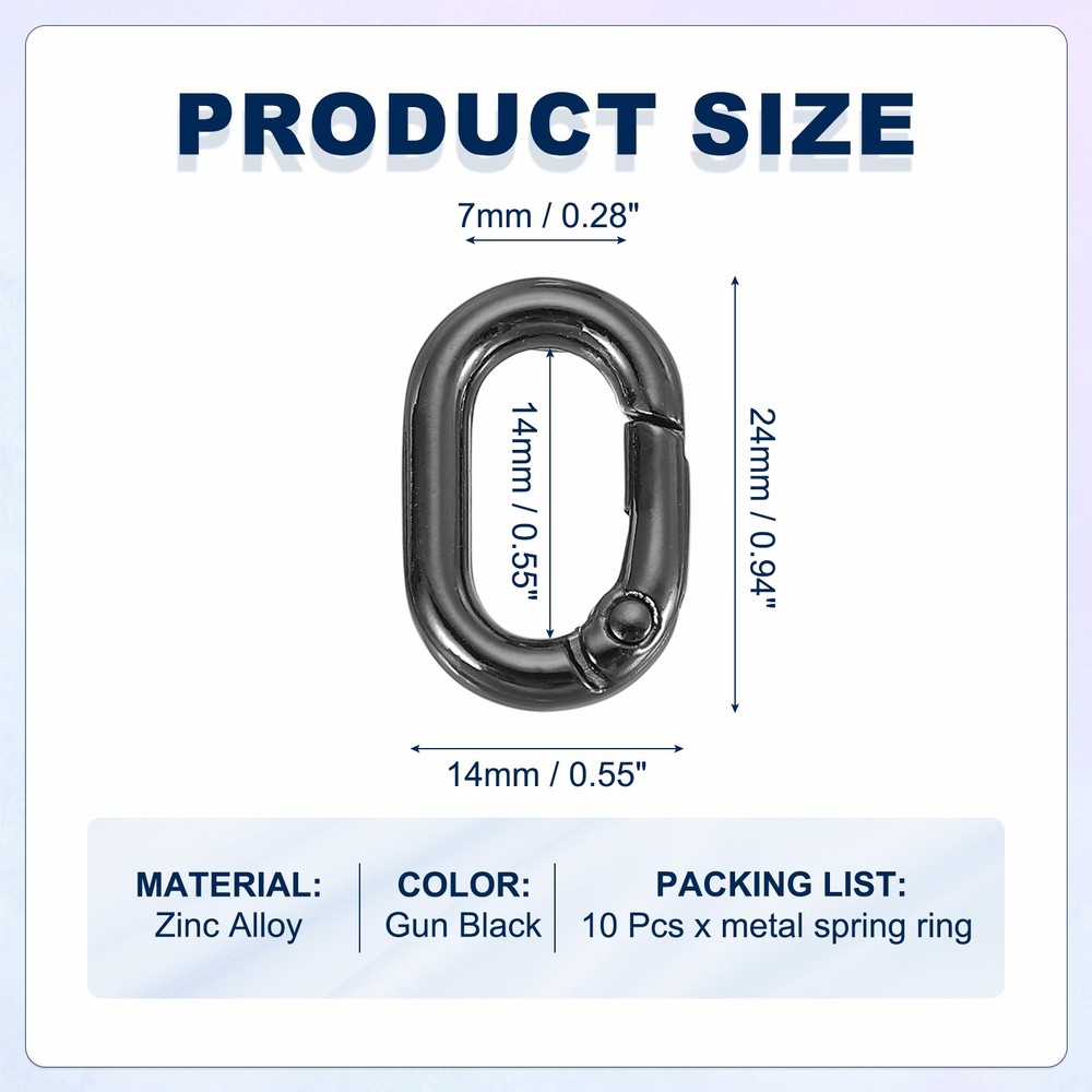 10 Pcs 21mm Oval Shaped Spring Snap Keychain Clip for Purses Black
