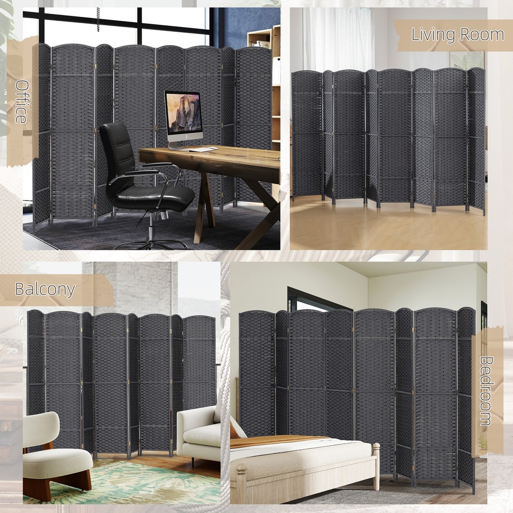 8 Panel Room Divider Freestanding Folding Privacy Screen, Gray