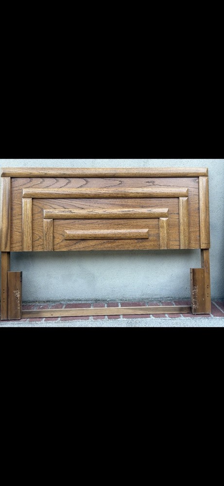 80s Solid Oak Queen Headboard  In Walnut Finish