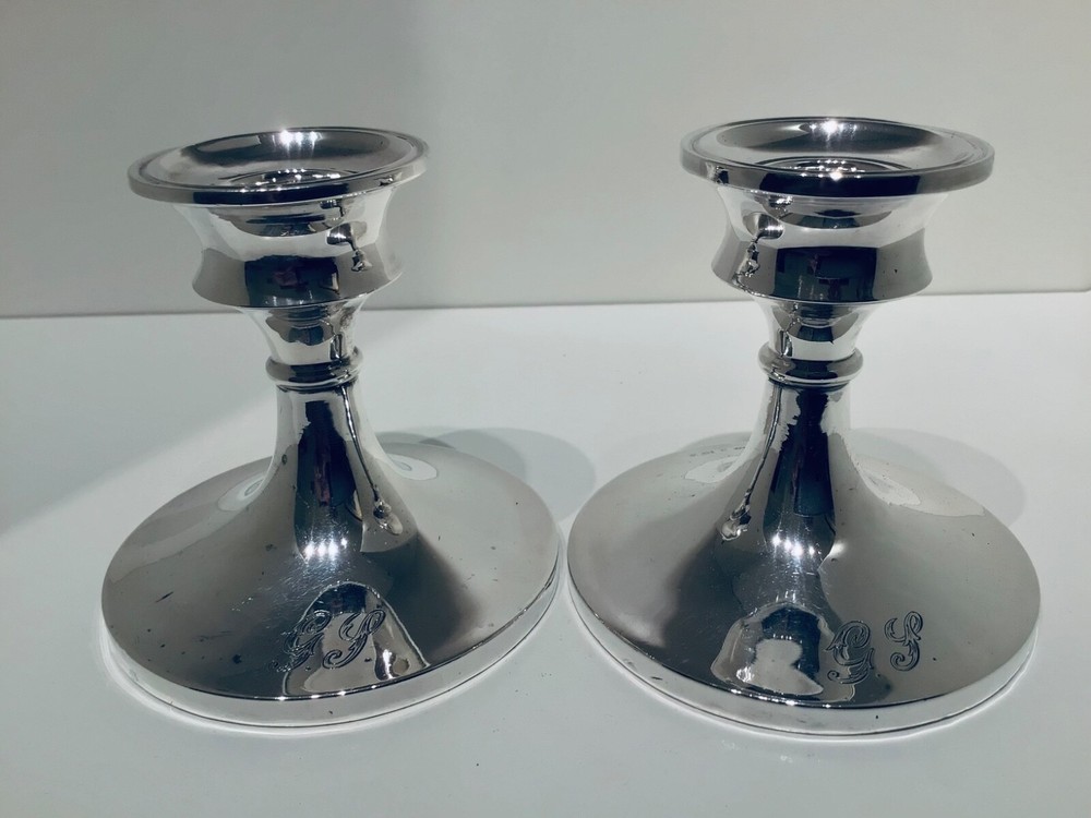 Nice Pair Solid Silver Art Deco Period Desk Candlesticks, 1925