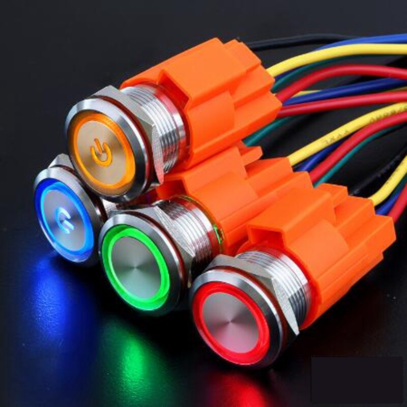 19mm Latching LED light 110V Red Blue Button Waterproof Metal Push Button Switch