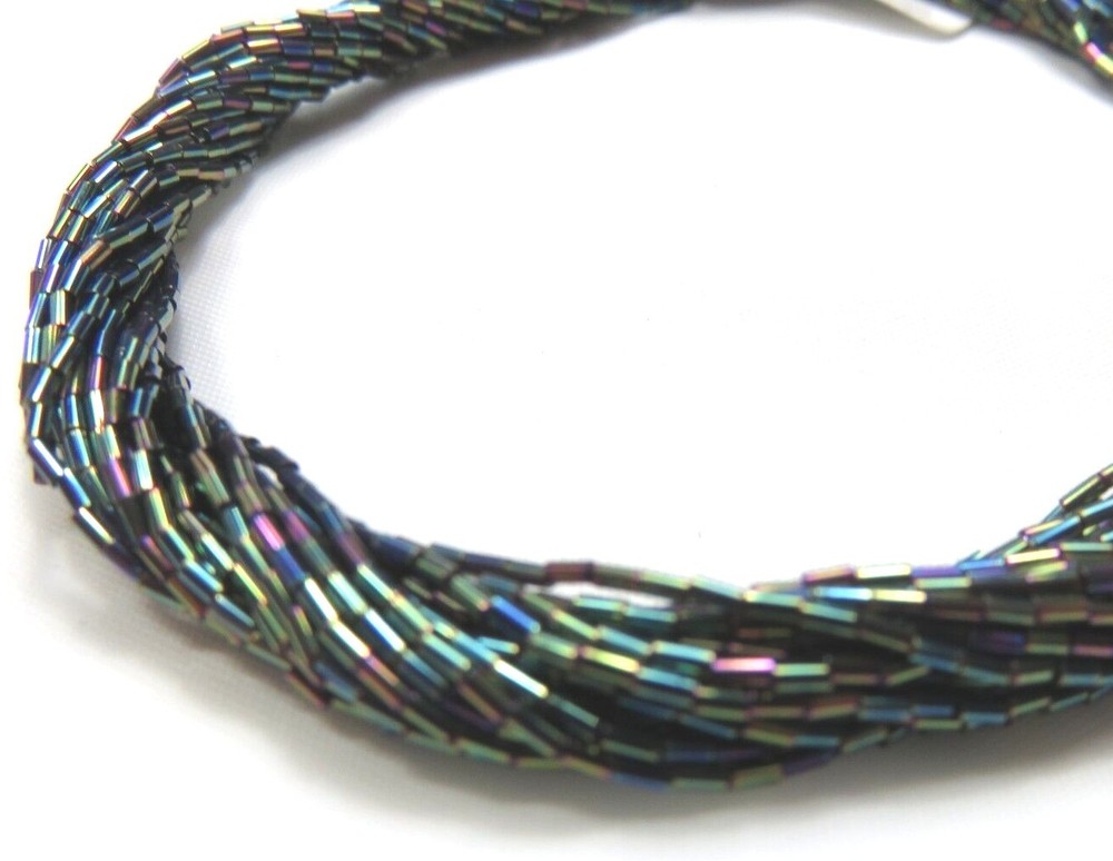 1 FULL HANK ~ GREEN IRIS ~ MICRO MINI BUGLE GLASS BEADS ~ 12 Strands