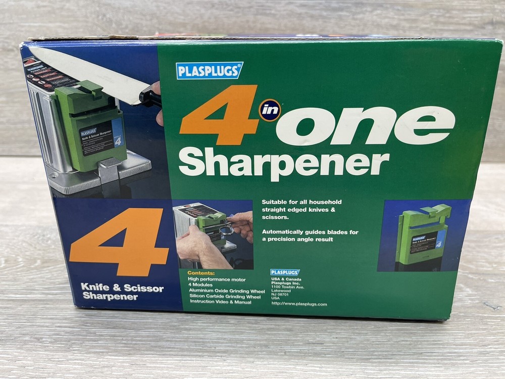 PLASPLUGS 4 in One Sharpener - Chisel Masonry Drill Knife Scissor