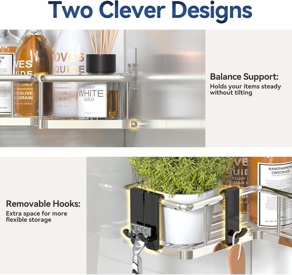 Corner Shower Caddy Organizer, 3-Pack Self-Adhesive Rustproof Bath Shelves wi...