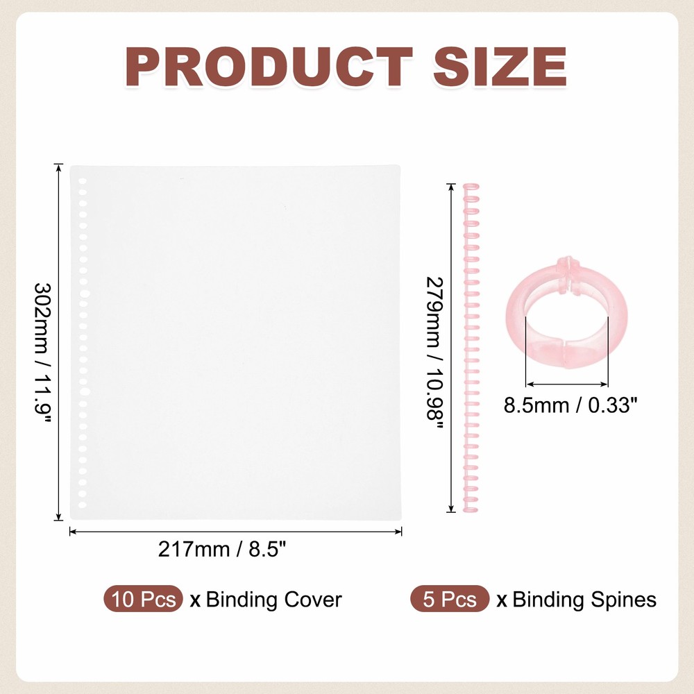 10Pcs Clear Presentation Binding Covers with 5Pcs 8.5mm Combs Kit, Red