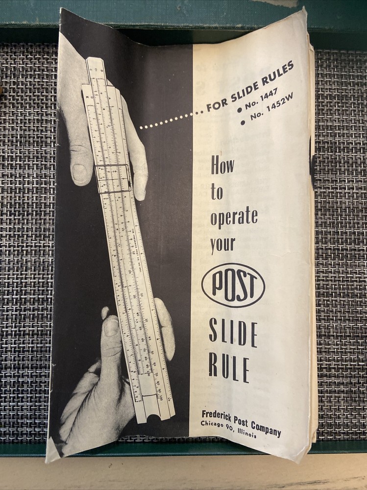 Vintage Frederick Post Slide Rule 1447 , With Manuel