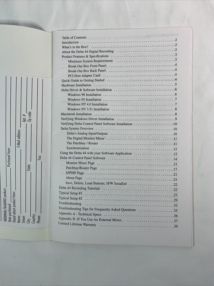 Delta 44 Audio, Manual